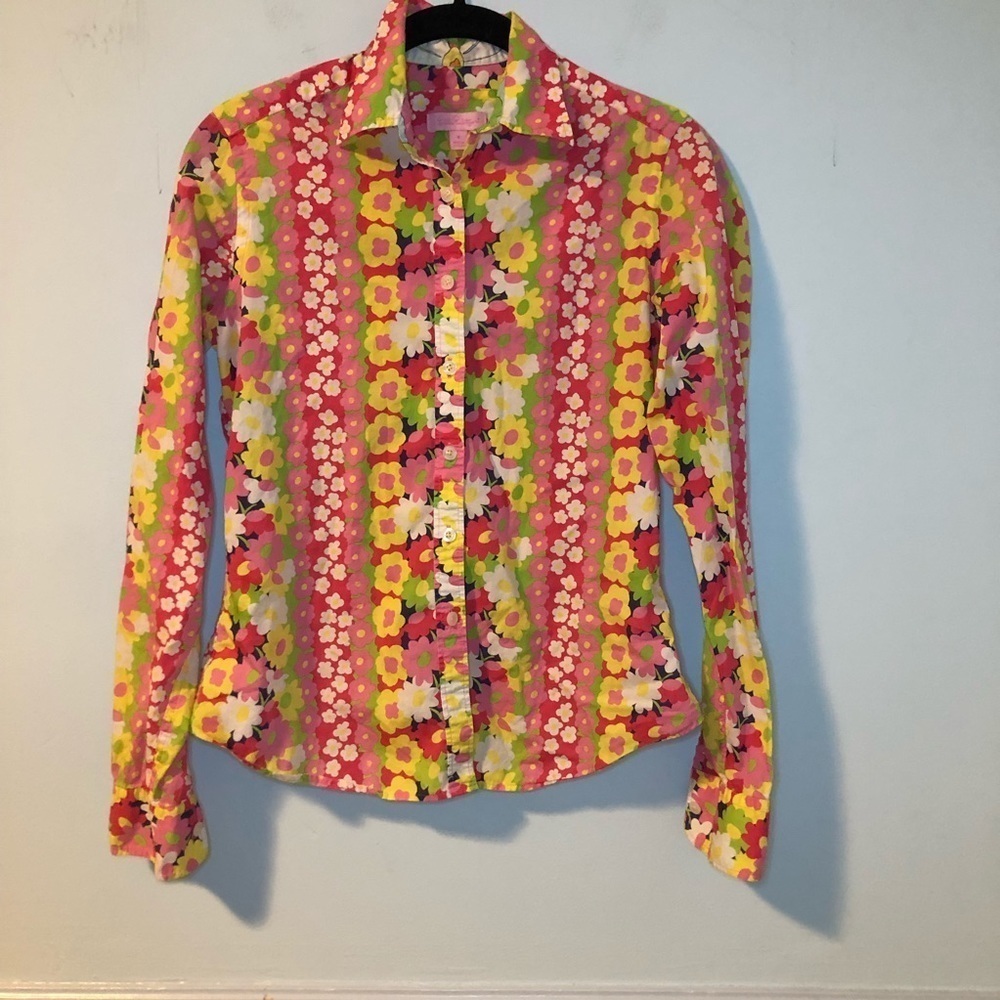 Lilly Pulitzer Bright Multi-Colored Long Sleeve Button Down Blouse Size 4